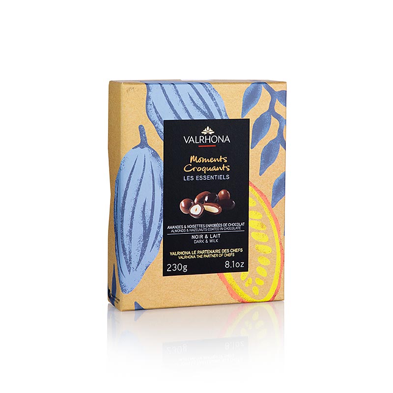 Valrhona Equinoxe Kugel, mandler og hasselnødder i mørk og mælkechokolade - 230 g - boks
