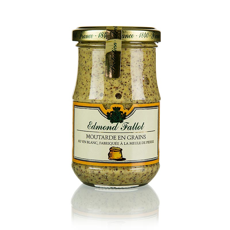 Moutarde en grains au vin blanc, moutarde de Dijon, grains grossiers au vin blanc, Fallot - 190 ml - Verre