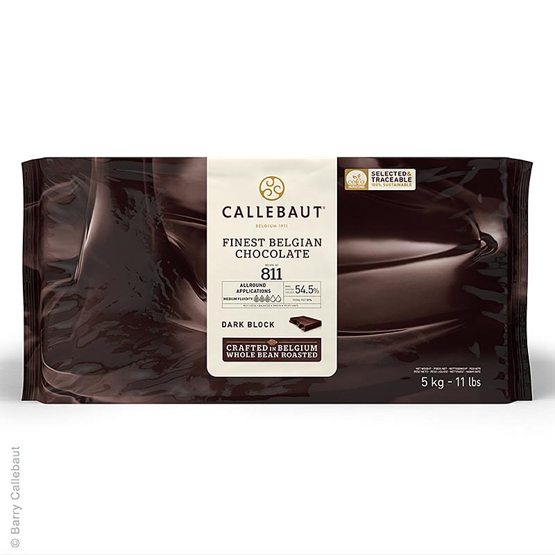 Callebaut Zartbitterschokolade, Couvertüre, Block, für Pralinen, 54,5% Kakao - 5 kg - Block