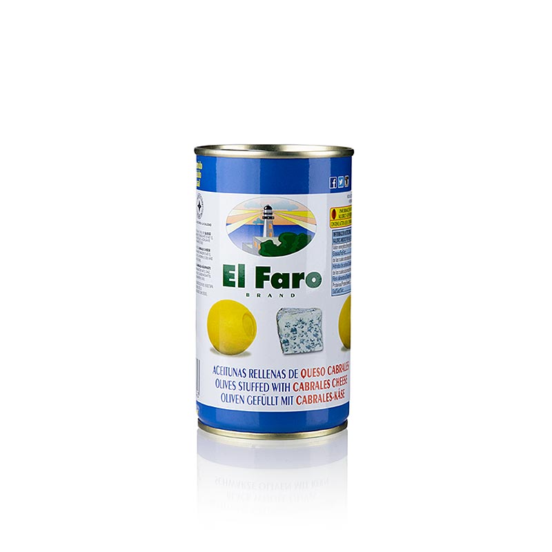 Olives vertes, sans noyau, avec fromage bleu, El Faro - 350 g - boîte