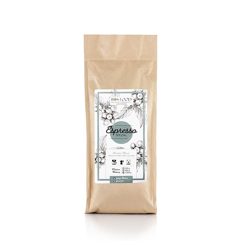 Espresso Spezial, Arabica Kaffee -Mischung, ganze Bohne - 1 kg - Beutel