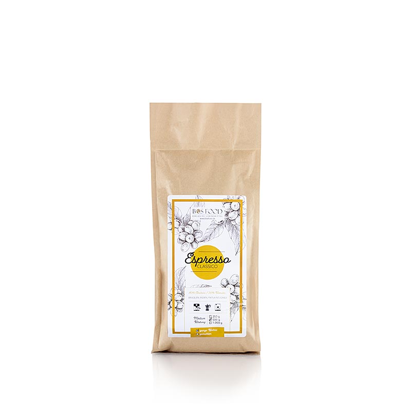 Espresso Classico, Kaffee Blend mit 20% Robusta, ganze Bohnen - 500 g - Beutel