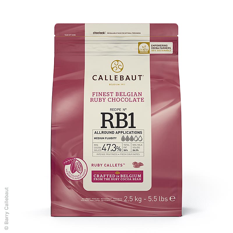 Ruby - pink chocolate, 47.3% cocoa, Callets Couverture, Callebaut - 2.5 kg - bag Ruby - pink chocolate, 47.3% cocoa, Callets Couverture, Callebaut - 2.5 kg - bag