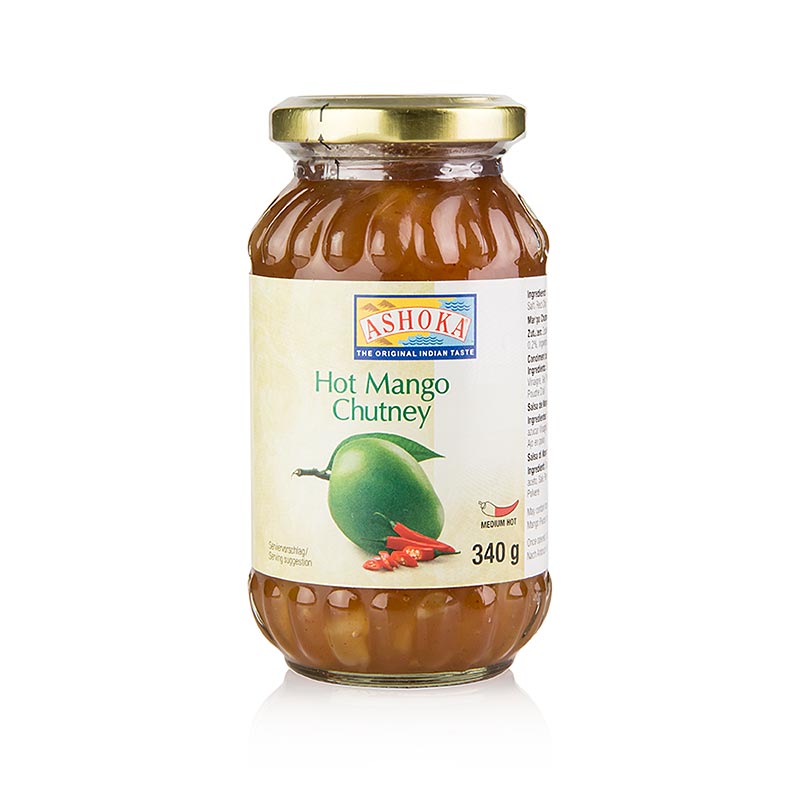 Mango chutney, hot/spicy, Ashoka, 340g, Glass