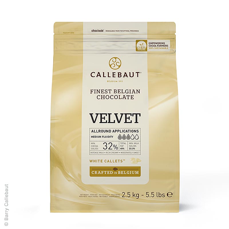 Callebaut weiße Schokolade Velvet, Callets, 32% Kakaobutter, 22,3% Milch, W3 - 2,5 kg - Beutel