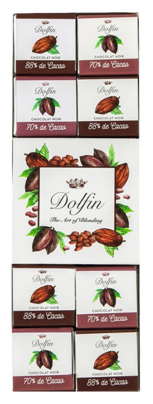 Carre 24 Gourmands-niveau, geschenkverpakking, assortiment met 24 Napolitanen, gesorteerd 70% en 88%, Dolfin - 108 g - pak