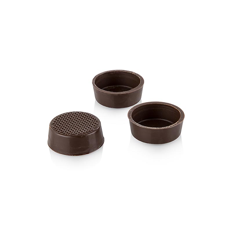 Pralines half-shells, round, dark, Ø 26 / 29x10mm, Laderach - 1.293 kg, 616 pieces - Cardboard