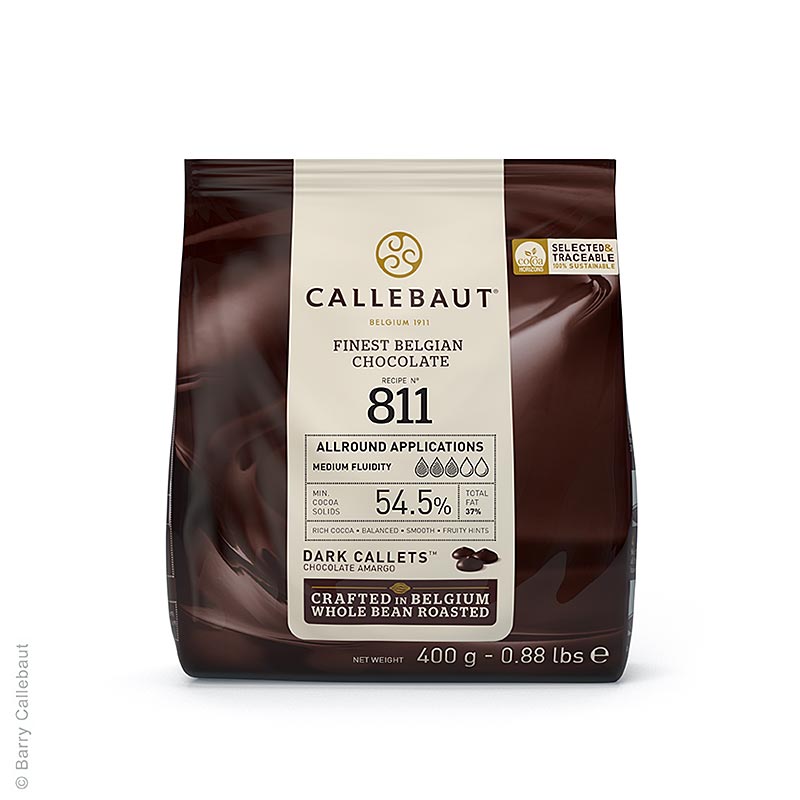 Callebaut moerk chokolade (54,5%), Callets Couverture (811 - E0 - D94) - 400 g - taske