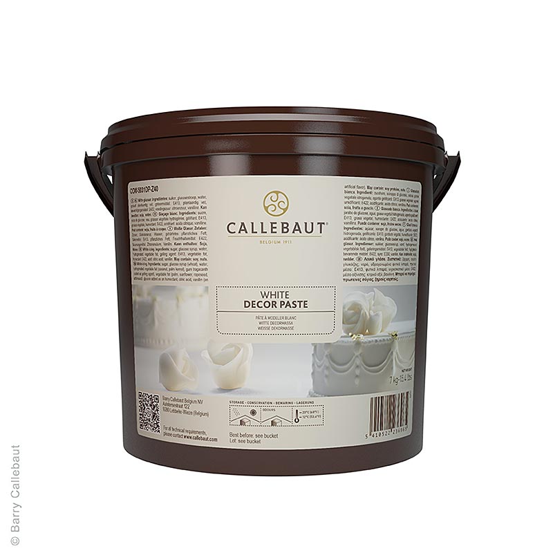 Pate d`enrobage et de decoration Callebaut blanche, sucree, au gout de vanille - 7 kg - Seau PE