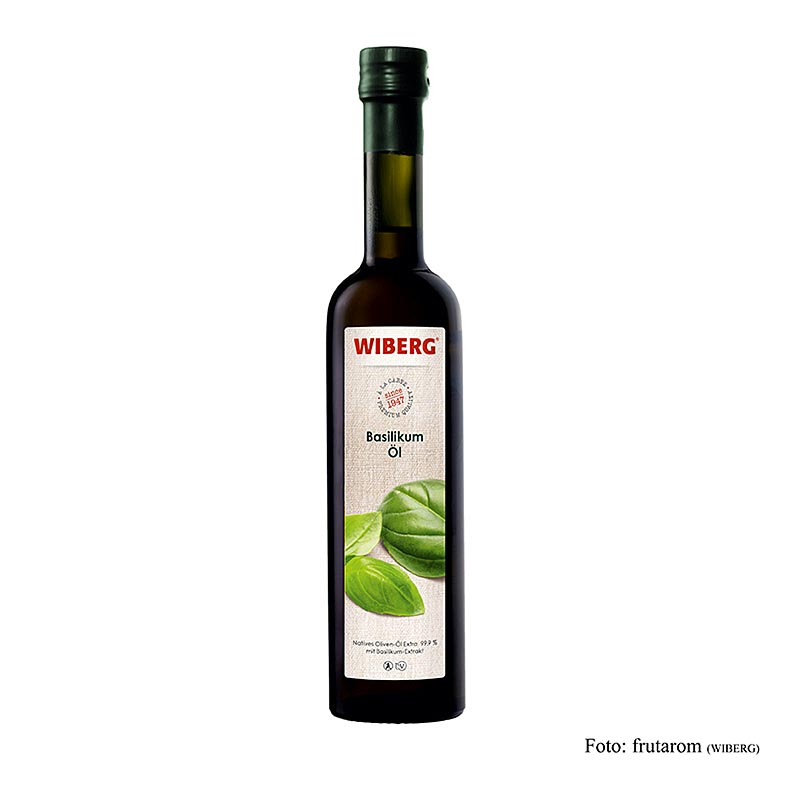 Huile de basilic Wiberg, huile d`olive extra vierge pressee a froid avec extrait de basilic - 500 ml - Bouteille