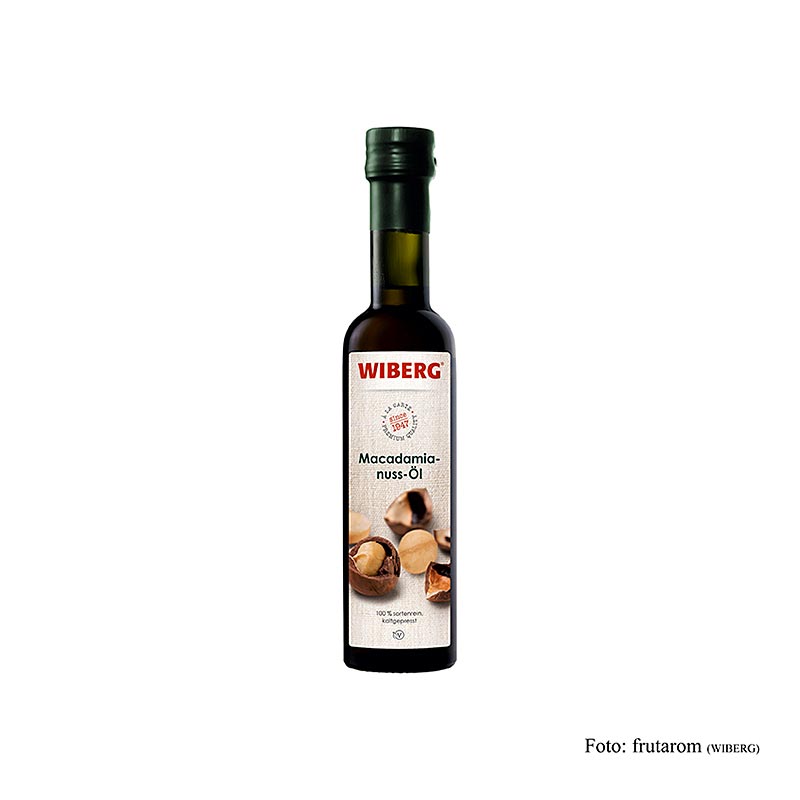 Huile de noix de macadamia Wiberg, pressée à froid, 100% pure, noisette douce - 250 ml - bouteille