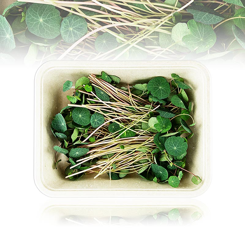Emballé avec Microgreens Nasturtium Greens, très jeunes feuilles / semis - 50 grammes - Coque PE