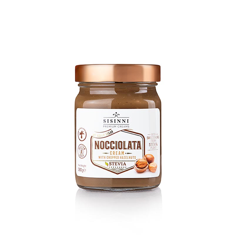 Nocciolata cream, hazelnut cream with stevia and pieces, Sisinni - 380g - Glass