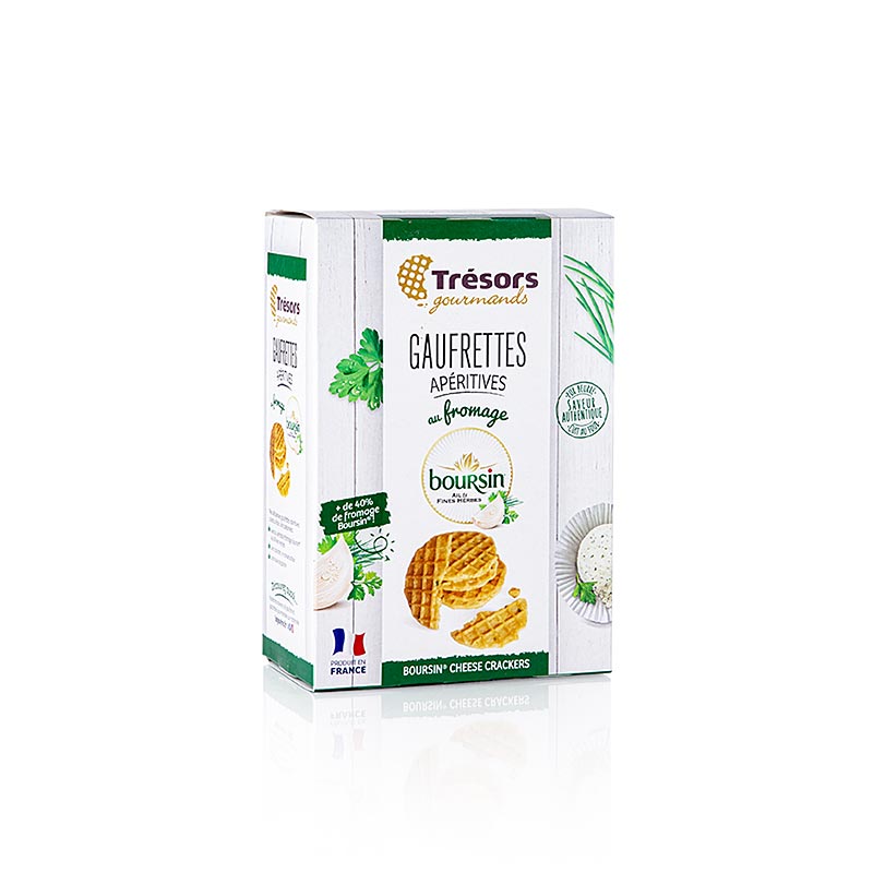 Barsnack Tresors- franz. Mini-Waffeln mit Boursin Käse (Kräuterfrischkäse) - 60 g - Karton