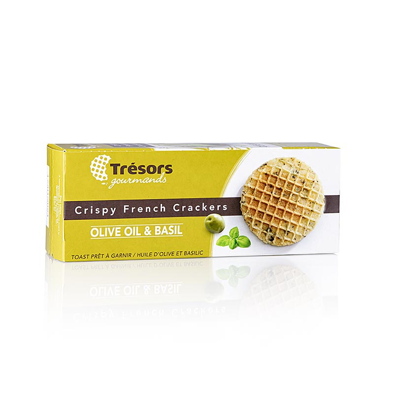 Barsnack Tresors - Crispy franz. Mini-Waffel-Cracker Olivenöl - 95 g - Karton