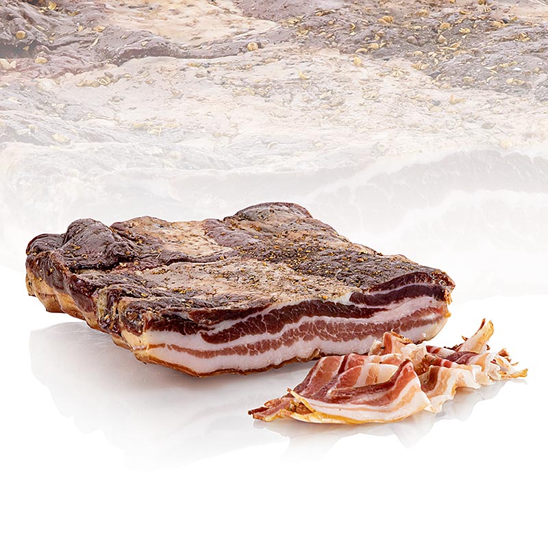 VULCANO smoked bacon, matured for 4 months, from Styria - approx. 1.25 kg - vacuum VULCANO smoked bacon, matured for 4 months, from Styria - approx. 1.25 kg - vacuum