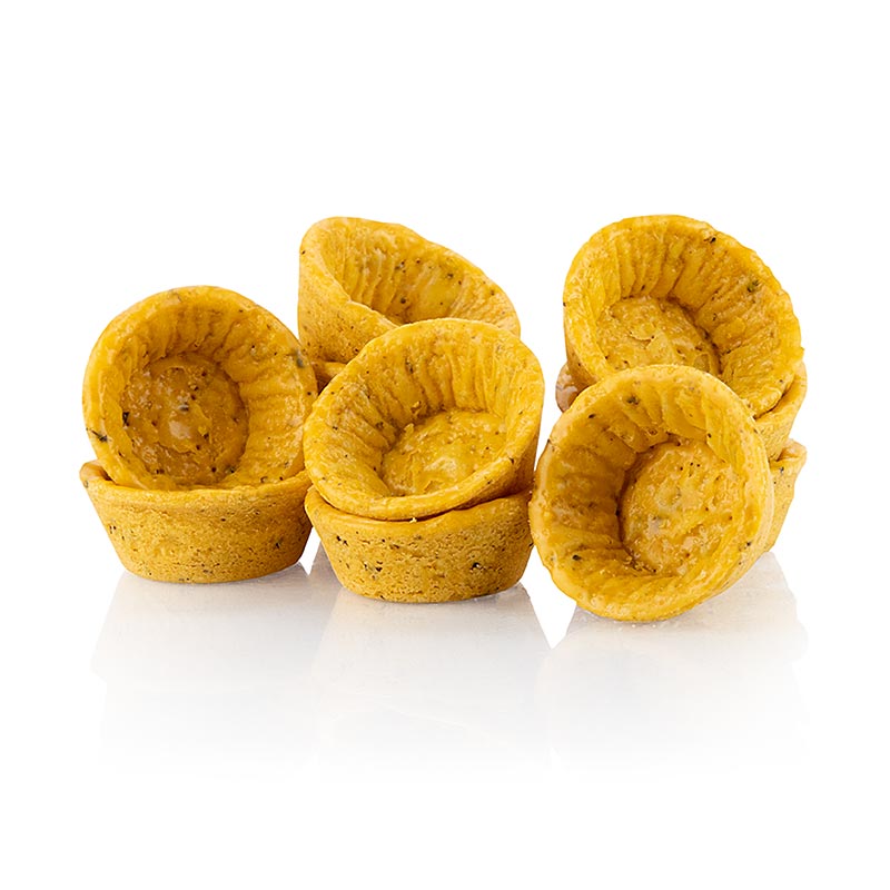 Mini snack tartlets, tomato-basil dough, round, Ø 4.2cm, salty - 1.02kg, 160 pieces - Cardboard