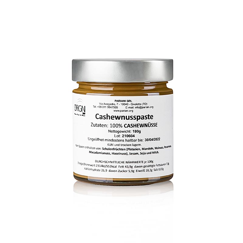 Cashewpaste, geröstet, 100% Cashewnuss, Pariani - 180 g - Glas