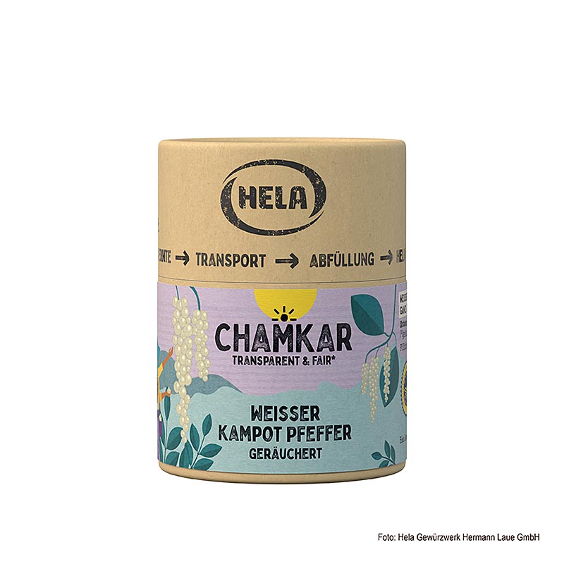 HELA Chamkar - Poivre blanc de Kampot, fumé, entier, IGP - 100g - boîte à arômes
