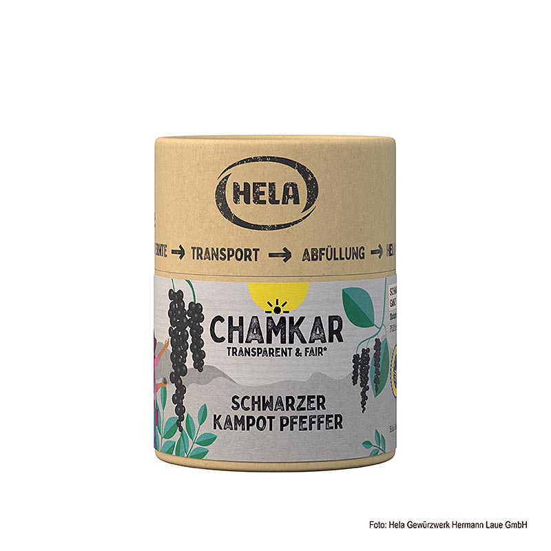 HELA Chamkar - Sort Kampot Peber, tørret, hel, BGB - 100 g - aroma boks