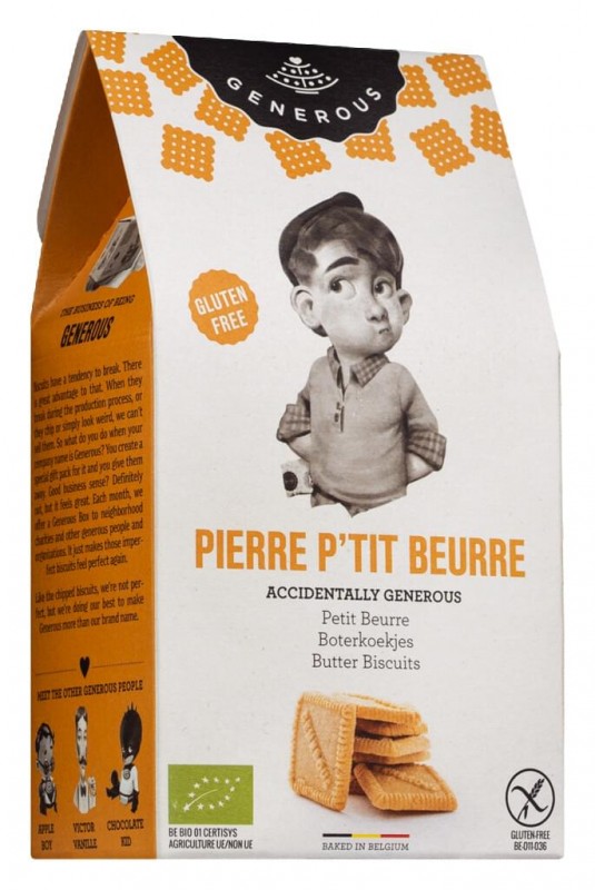 Pierre P`tit Beurre, bio, sans gluten, sablé, sans gluten, bio, Généreux - 100g - paquet