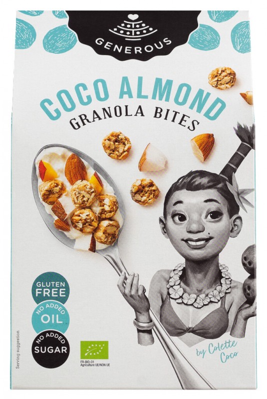 Coco Almond Granola Bites, økologisk, glutenfri, kokos mandel granola, glutenfri, økologisk, Generøs - 300 g - pakke