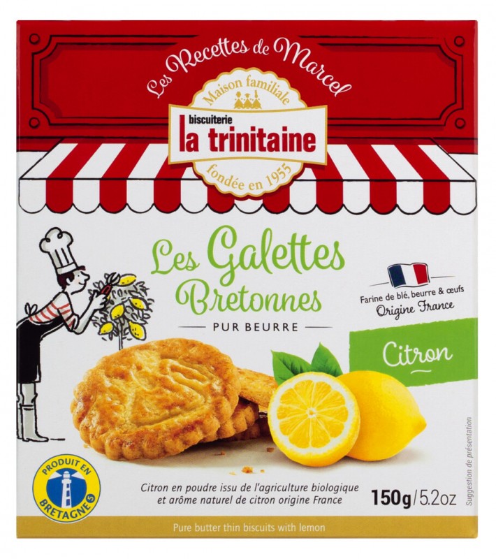 Galettes pur beurre au citron, Buttergebäck aus der Bretagne mit Zitrone, La Trinitaine - 150 g - Packung