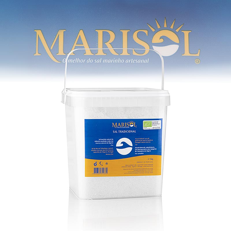 Marisol® Sal Traditionelt havsalt, medium, hvidt, fugtigt, CERTIPLANET, ORGANISK - 5 kg - PE spand