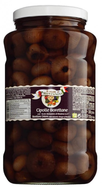 Cipolle borettane in Aceto balsamico di Modena IGP, Borrettane-Zwiebeln in Balsamessig, Montanini - 3.000 g - Glas