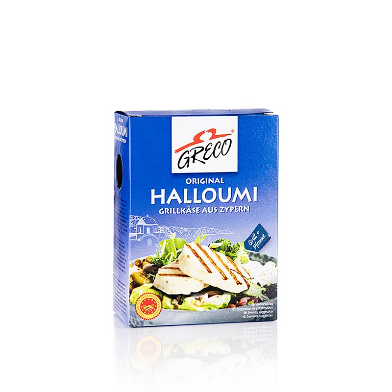 Halloumi - Grill-Käse aus Zypern, aus Schaf-, Ziegen- und Kuhmilch, GRECO - 200 g - Schachtel