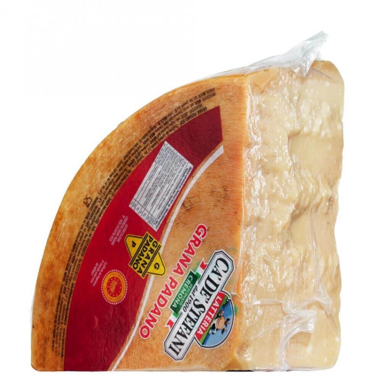 Grana Padano DOP Riserva 20 mesi, harde kaas gemaakt van rauwe koemelk, 1/8 wiel minstens 20 maanden, Latteria Ca` de` Stefani - ongeveer 4 kg - Stuk