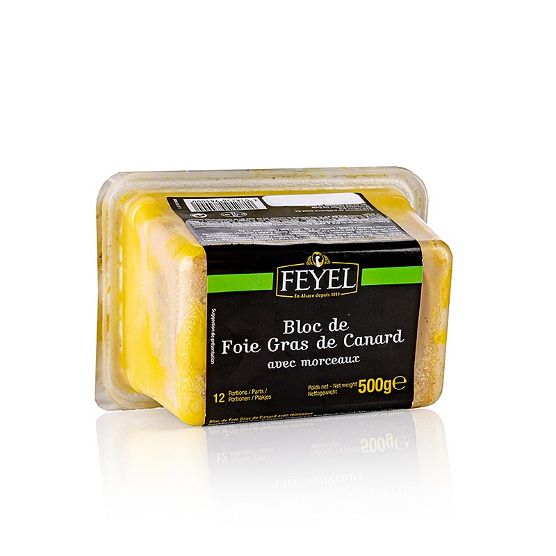 Bloc de foie gras de canard, foie gras, avec morceaux, feyel - 500g - Coque PE