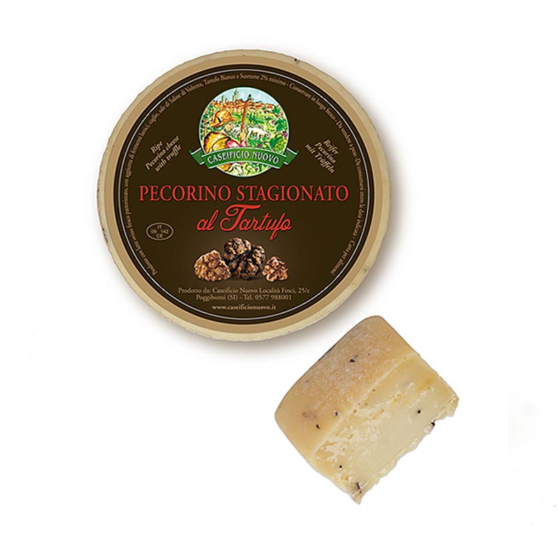 Pecorino Tartuffo Premium, sheep`s cheese with truffle, spicy, matured for 5 months - about 650 g - vacuum