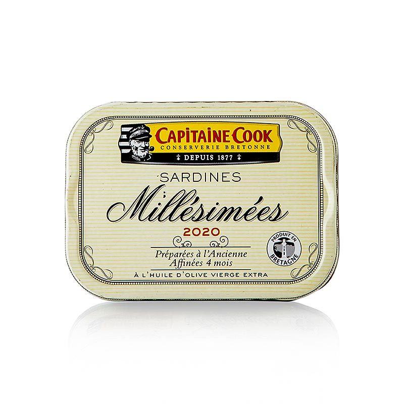 Sardines, entières, à l`huile d`olive, millésime 2020, France - 115 grammes - Pouvez