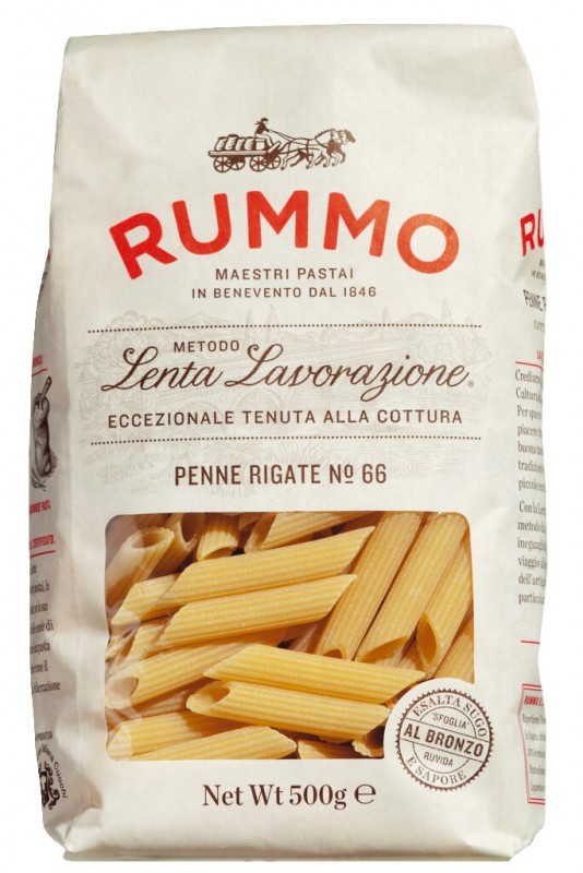 Penne rigate, Le Classiche, durum wheat semolina pasta, rummo, 500g, pack