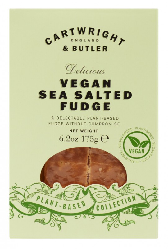 Vegansk Sea Salt Fudge, blød karamel, vegansk med havsalt, Cartwright og Butler - 175 g - pakke
