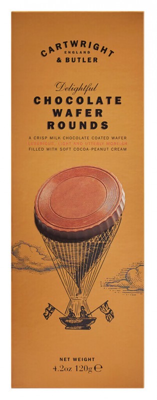 Chocolate Wafer Rounds, Round Chocolate Waffles, Cartwright and Butler - 120 g - pack