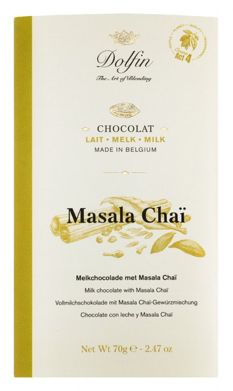 Tablette, lait masala chai, tablette de chocolat, lait entier au masala, Dolfin - 70 g - table
