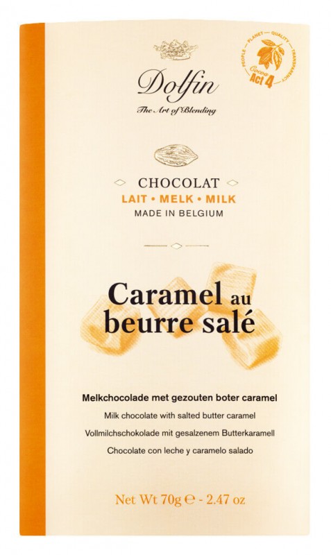 Tablet, lait au caramel and Beurre sale, milk chocolate with salted butter caramel, Dolfin - 70 g - blackboard