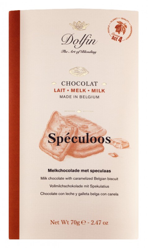 Tablette, lait au spéculoos, chocolat au lait au spéculoos, Dolfin - 70g - tableau noir