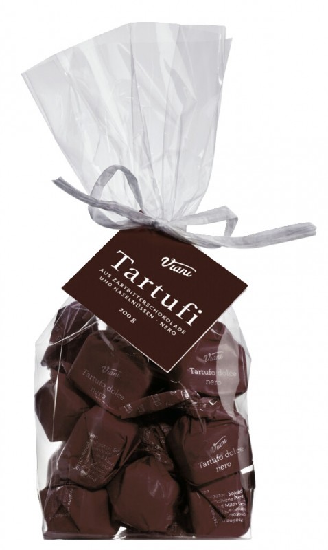 Tartufi dolci neri - classic edition, braun, Praline aus Zartbitterschokolade mit Haselnüssen, Viani - 200 g - Beutel