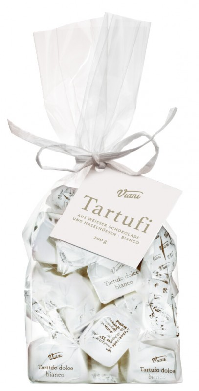 Tartufi dolci bianchi - klassieke editie, wit, Witte chocoladetruffel met hazelnoten, zakje, Viani - 200 gr - tas