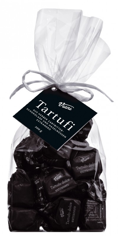 Tartufi dolci extraneri - édition classique, noir, truffes au chocolat noir extra amer, sachet, Viani - 200 g - sac