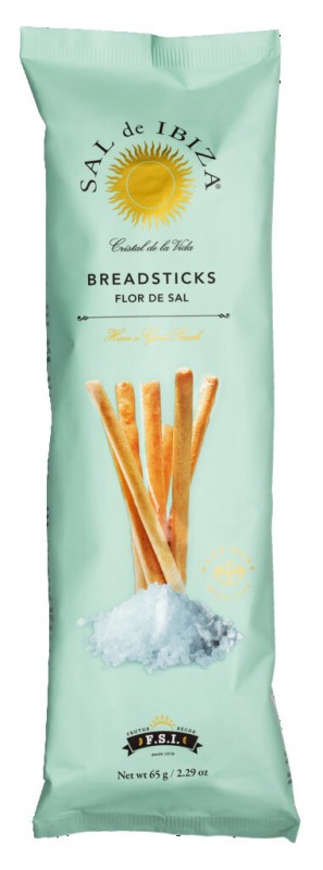 Breadsticks a la Flor de Sal, Grissini met Flor de Sal, Sal de Ibiza - 65g - inpakken