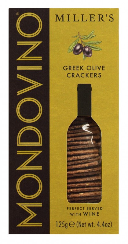Mondovino Cracker, Greek Olive, Cracker mit schwarzen Oliven, Artisan Biscuits - 125 g - Packung