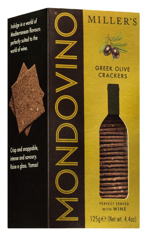 Mondovino Cracker, Greek Olive, Cracker mit schwarzen Oliven, Artisan Biscuits - 125 g - Packung