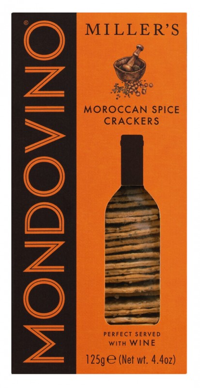 Mondovino Crackers, Moroccan Spice, Crackers with Moroccan Spices, Artisan Biscuits - 125g - pack