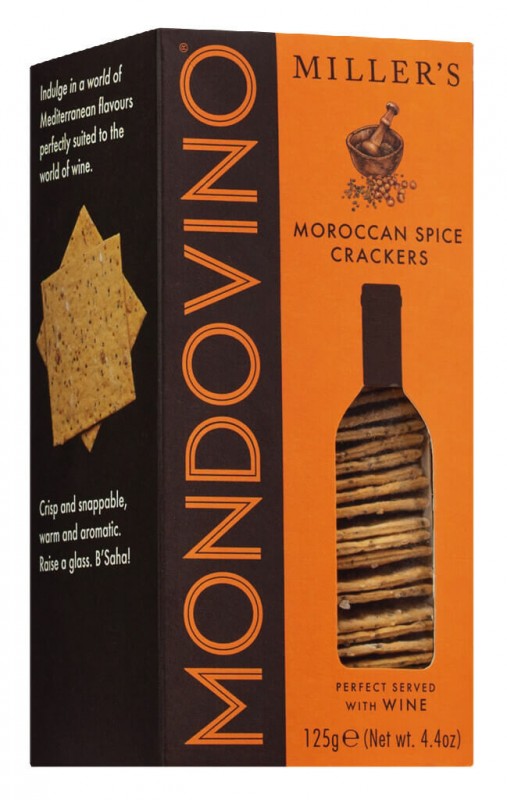 Mondovino Crackers, Moroccan Spice, Crackers with Moroccan Spices, Artisan Biscuits - 125g - pack