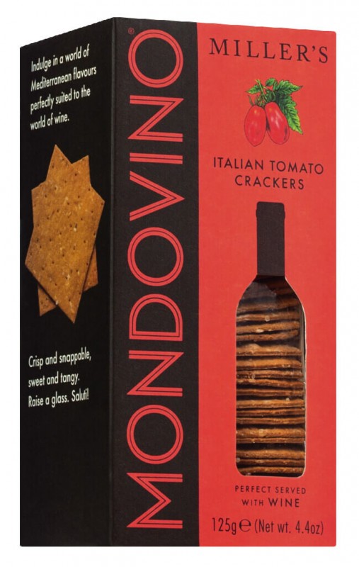 Mondovino Cracker, Tomate d`Italie, Crackers à la tomate, Biscuits artisanaux - 125g - paquet