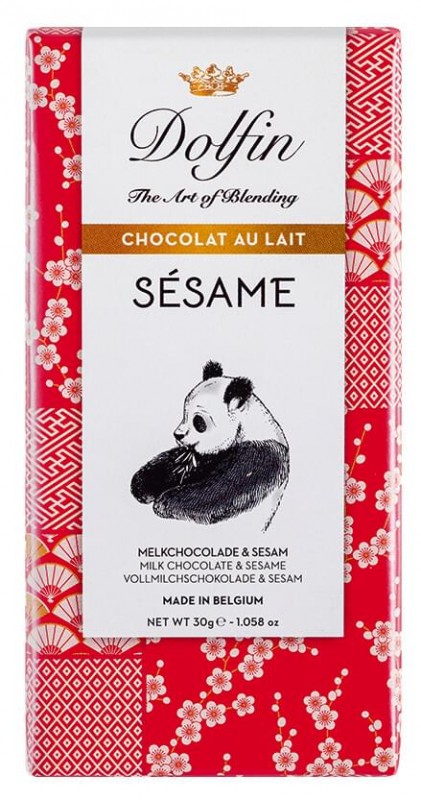 Chocolat au lait au sesame grille, Vollmilchschokolade mit geröstetem Sesam, Dolfin - 30 g - Stück